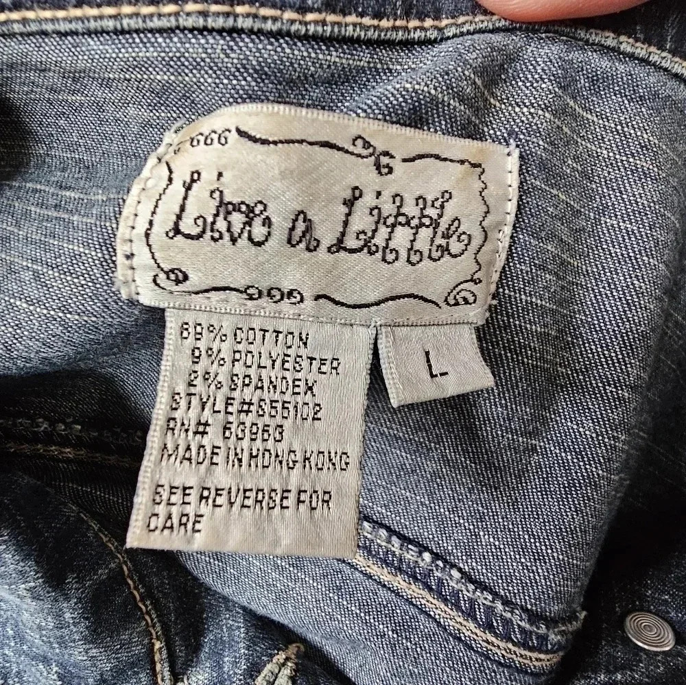 Live a Little Women Large Denim Jacket Dark Blue Cotton Trucker Archival Western - Picture 7 of 10